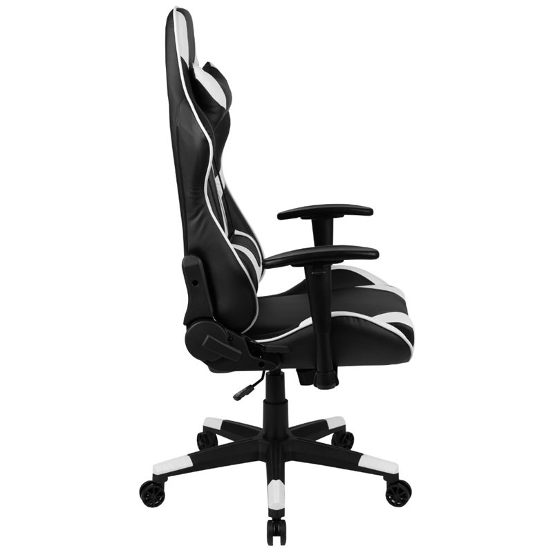 Flash Furniture Leather Racing Swivel Reclining Gaming Chair in Black and White