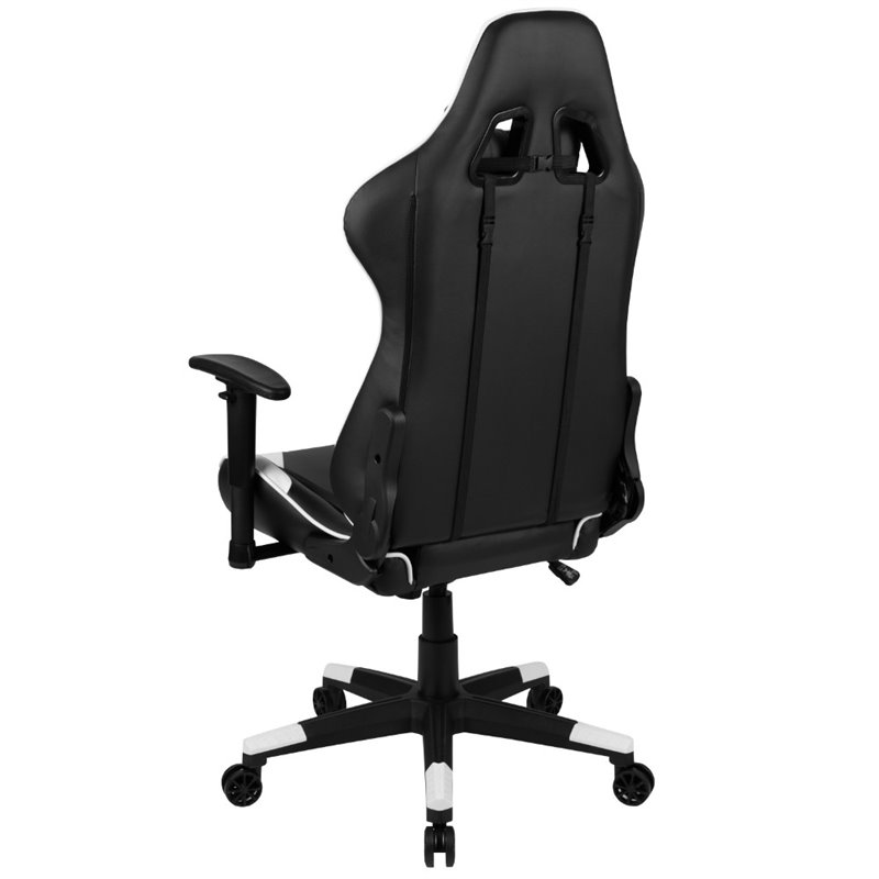 Flash Furniture Leather Racing Swivel Reclining Gaming Chair in Black and White