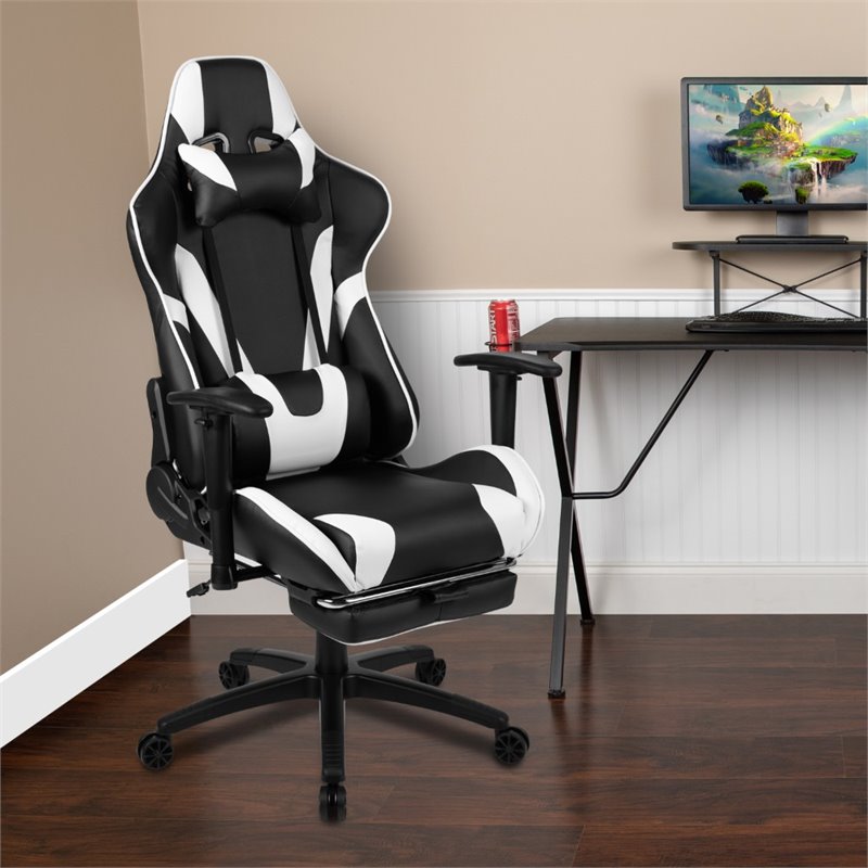 Flash Furniture Leather Racing Swivel Reclining Gaming Chair in Black and White