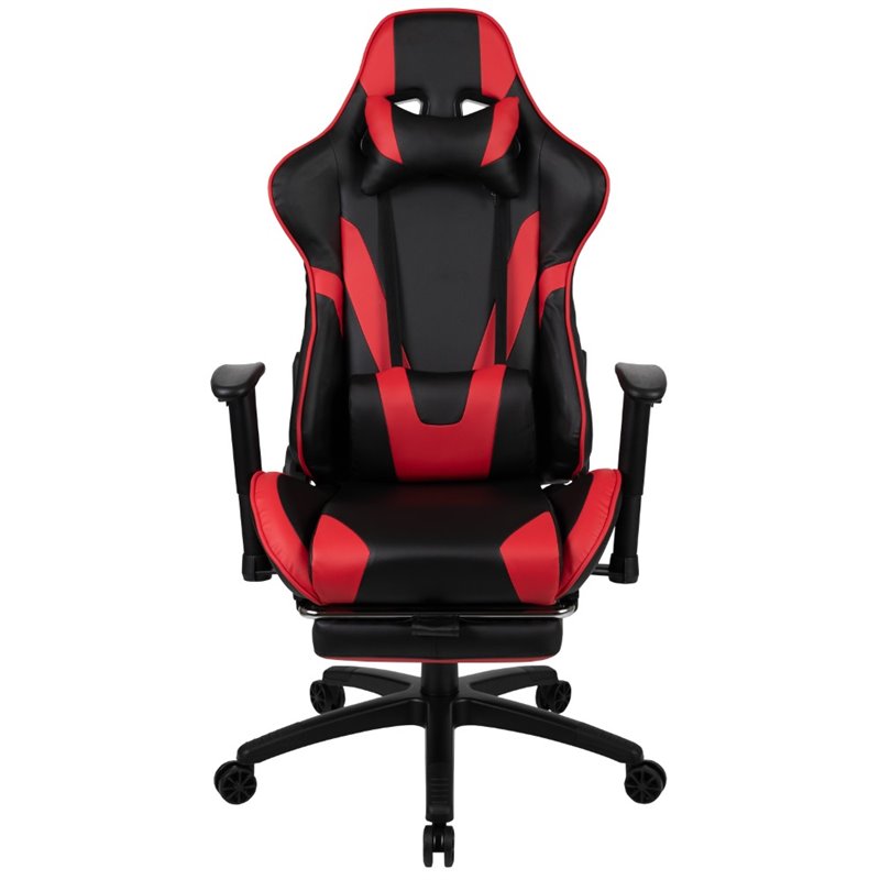 Flash Furniture Leather Racing Swivel Reclining Gaming Chair in Black and Red