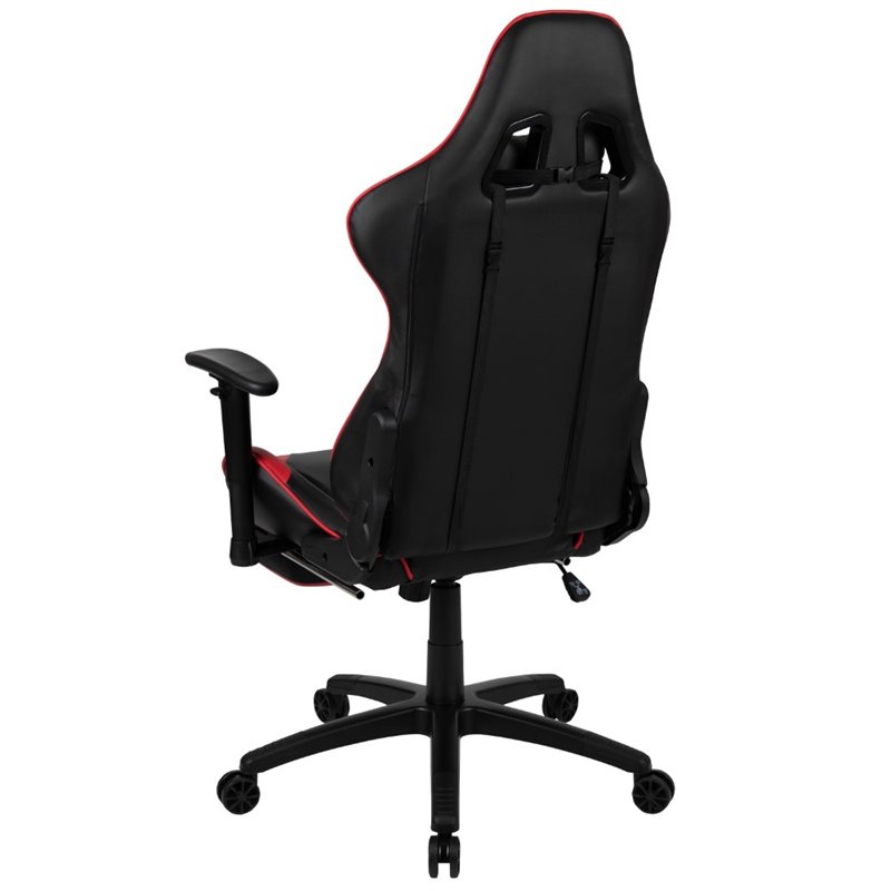 Flash Furniture Leather Racing Swivel Reclining Gaming Chair in Black and Red