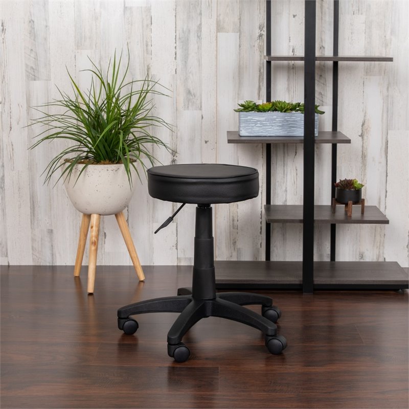 Flash Furniture Leather Adjustable Ergonomic Doctors Stool in Black