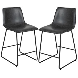 flash furniture mid-century leather upholstered bar stool in gray (set of 2)