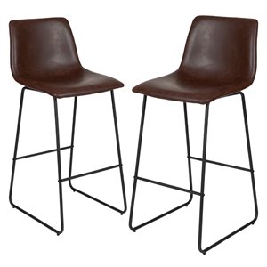 Flash Furniture 30&quot Leather Upholstered Bar Stool in Dark Brown (Set of 2)