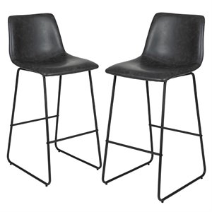 Flash Furniture 30&quot Leather Upholstered Bar Stool in Gray (Set of 2)
