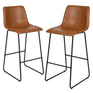 flash furniture mid-century leather upholstered bar stool in light brown (set of 2)