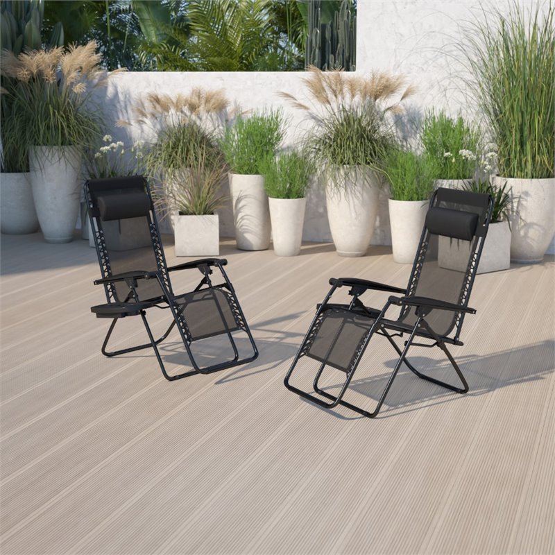 Flash Furniture Adjustable Mesh Zero Gravity Lounge Chair in Black (Set of 2)