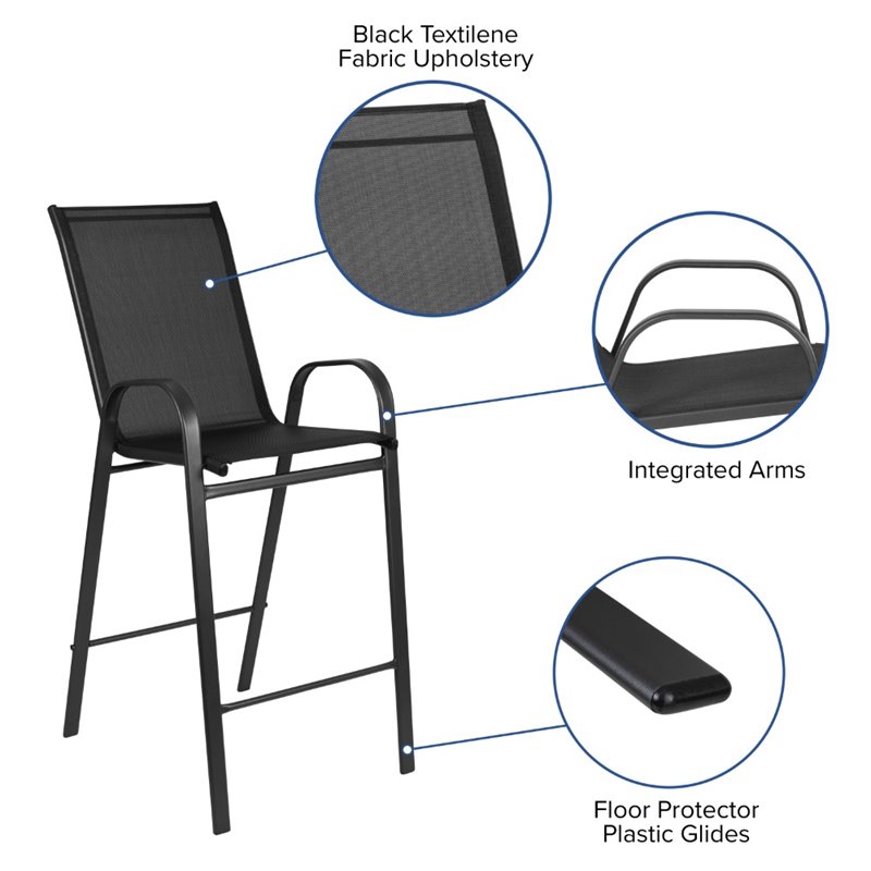 Flash Furniture Stackable Flex Comfort Patio Bar Stool in Black (Set of 2)