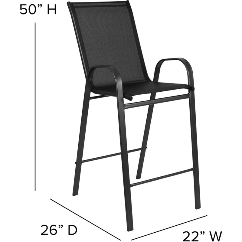Flash Furniture Stackable Flex Comfort Patio Bar Stool in Black (Set of 2)