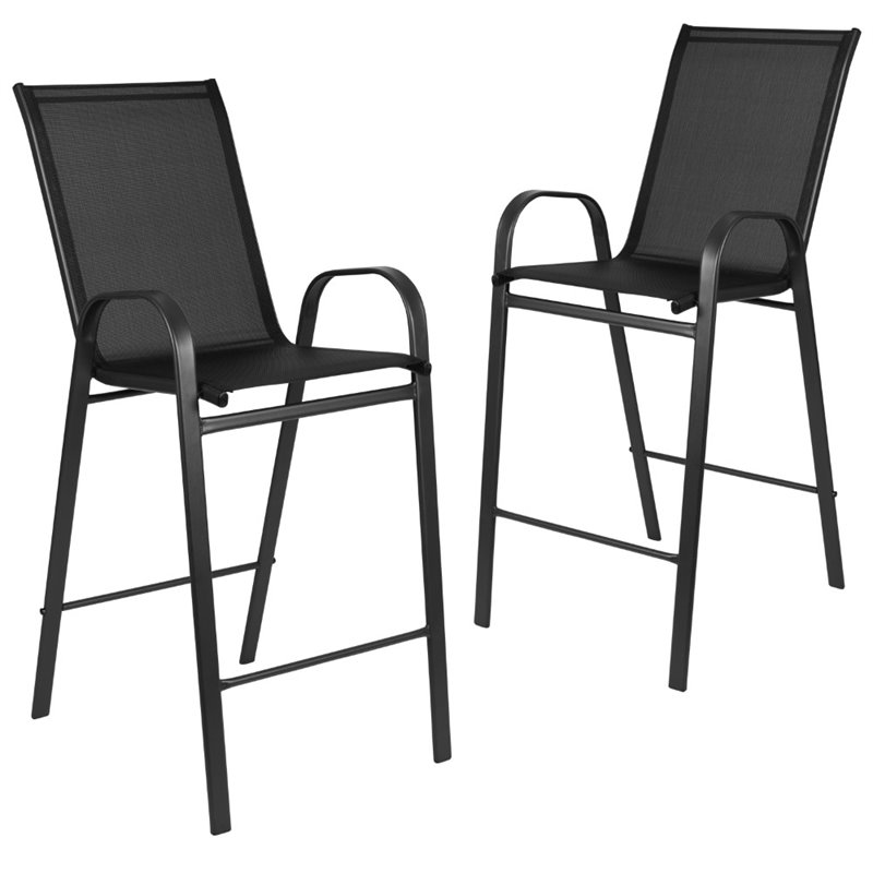 Flash Furniture Stackable Flex Comfort Patio Bar Stool in Black (Set of 2)