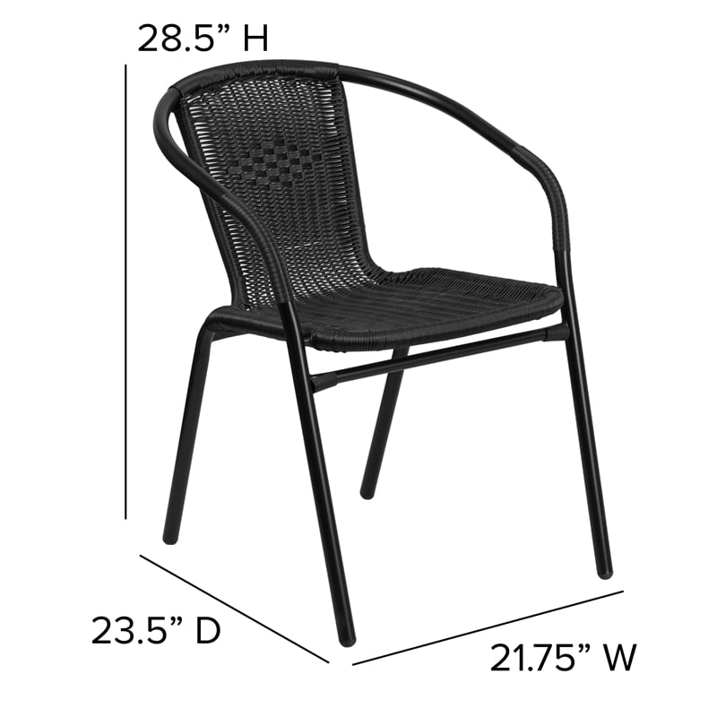 Flash Furniture Stackable Rattan Curved Back Dining Chair in Black (Set of 2)