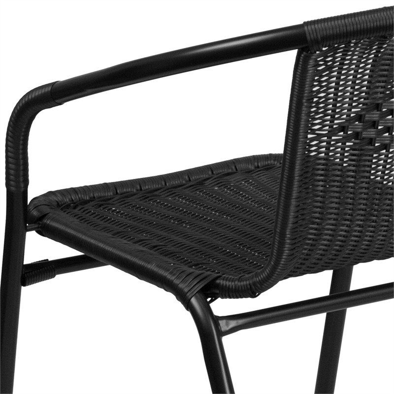Flash Furniture Stackable Rattan Curved Back Dining Chair in Black (Set of 2)