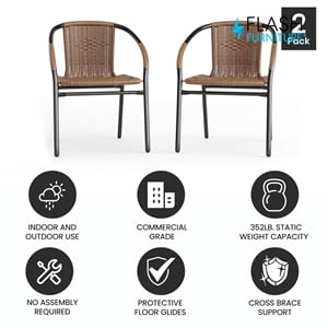Flash Furniture Stackable Rattan Curved Back Dining Chair in Brown (Set of 2)