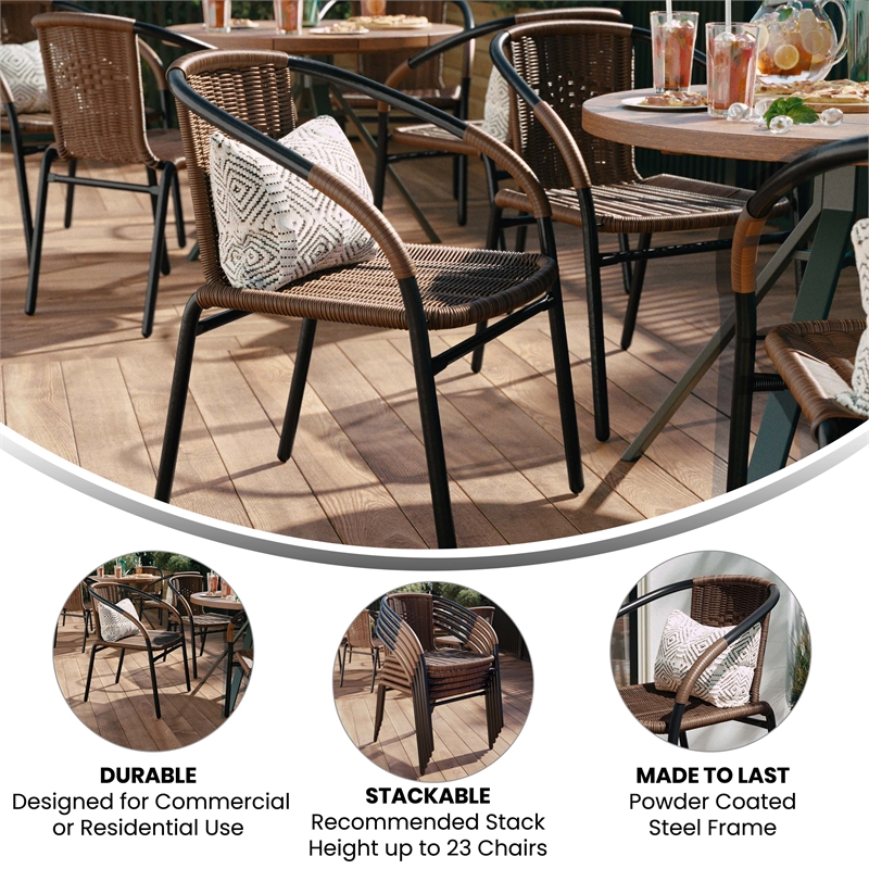 Flash Furniture Stackable Rattan Curved Back Dining Chair in Brown (Set of 2)