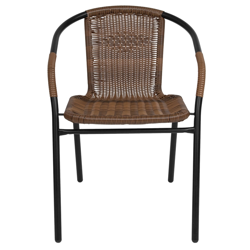 Flash Furniture Stackable Rattan Curved Back Dining Chair in Brown (Set of 2)