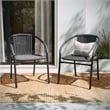 Flash Furniture Stackable Rattan Curved Back Dining Arm Chair in Gray (Set of 2)