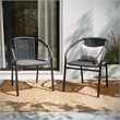 Flash Furniture Stackable Rattan Curved Back Dining Arm Chair in Gray (Set of 2)