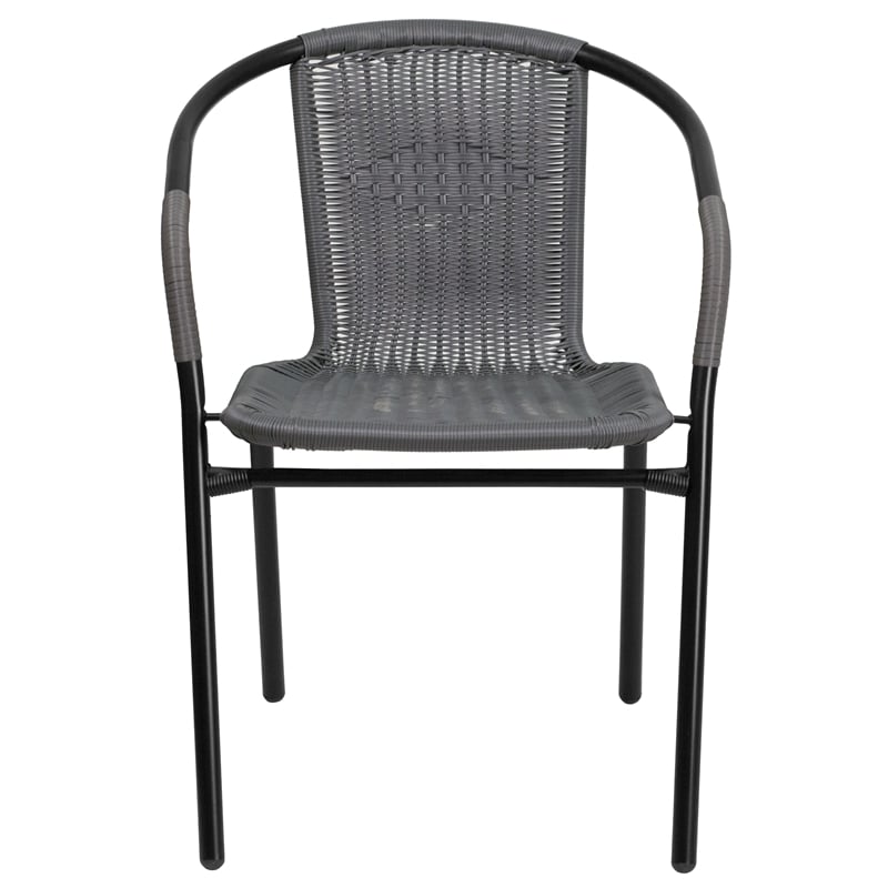 Flash Furniture Stackable Rattan Curved Back Dining Arm Chair in Gray (Set of 2)