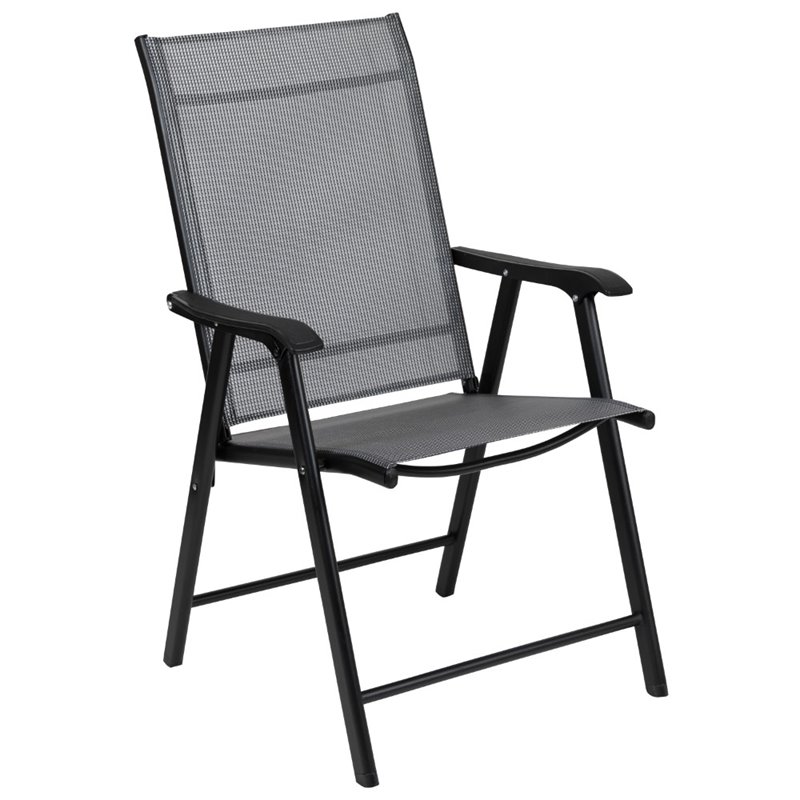 Flash Furniture Folding Portable Patio Sling Chair in Black (Set of 2)