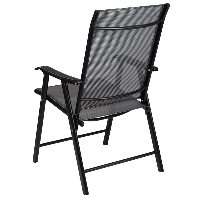 Flash Furniture Folding Portable Patio Sling Chair in Black (Set of 2)
