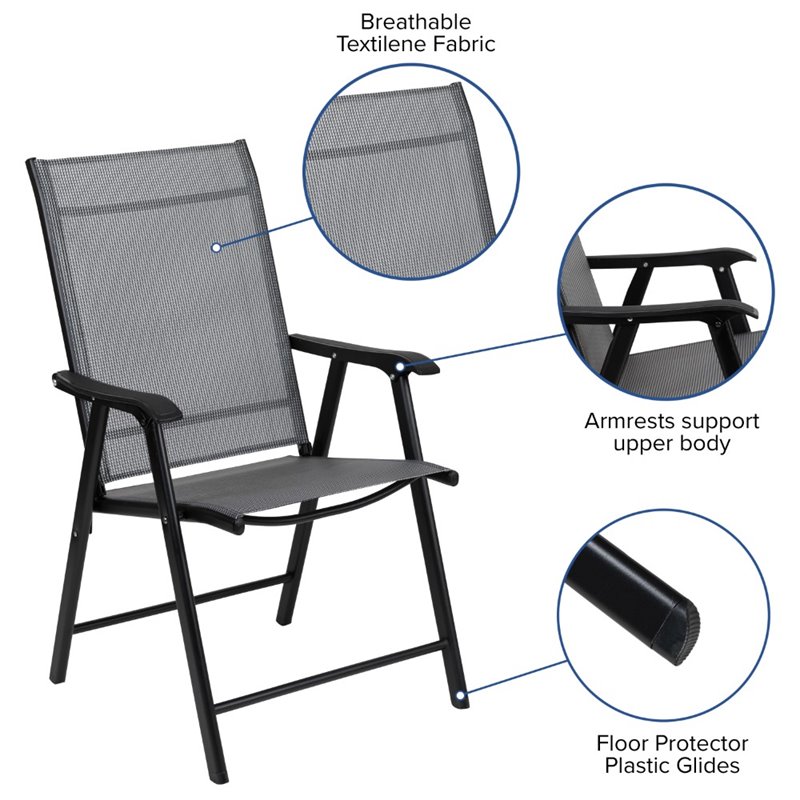 Flash Furniture Folding Portable Patio Sling Chair in Black (Set of 2)