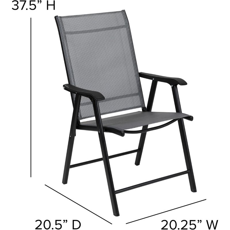 Flash Furniture Folding Portable Patio Sling Chair in Black (Set of 2)