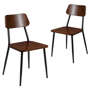 flash furniture stackable wooden dining side chair in mahogany (set of 2)