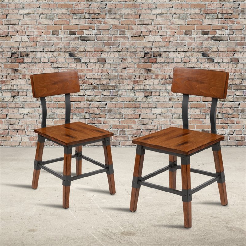 Flash Furniture Industrial Rustic Wooden Dining Side Chair in Walnut (Set of 2)