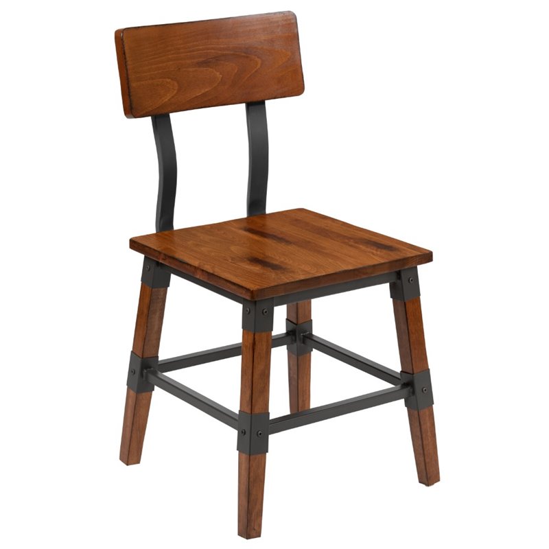 Flash Furniture Industrial Rustic Wooden Dining Side Chair in Walnut (Set of 2)