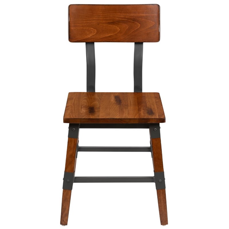 Flash Furniture Industrial Rustic Wooden Dining Side Chair in Walnut (Set of 2)