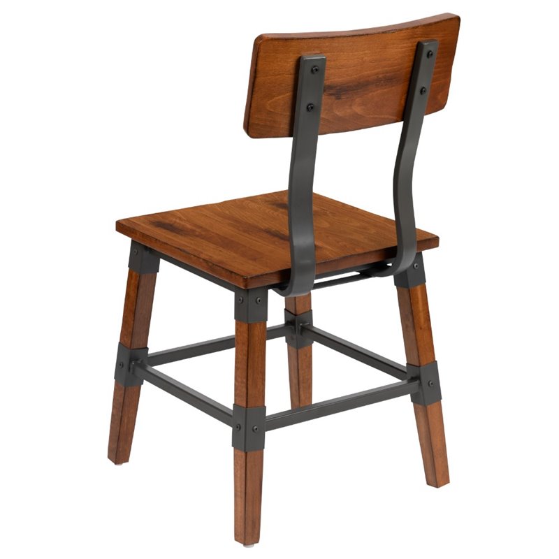 Flash Furniture Industrial Rustic Wooden Dining Side Chair in Walnut (Set of 2)