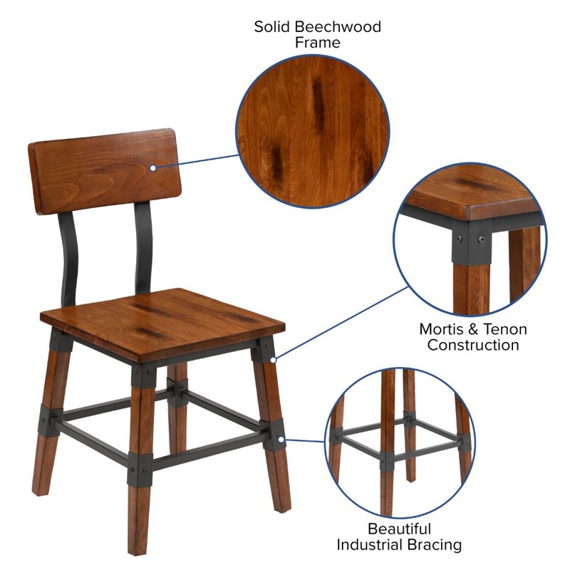 Flash Furniture Industrial Rustic Wooden Dining Side Chair in Walnut (Set of 2)