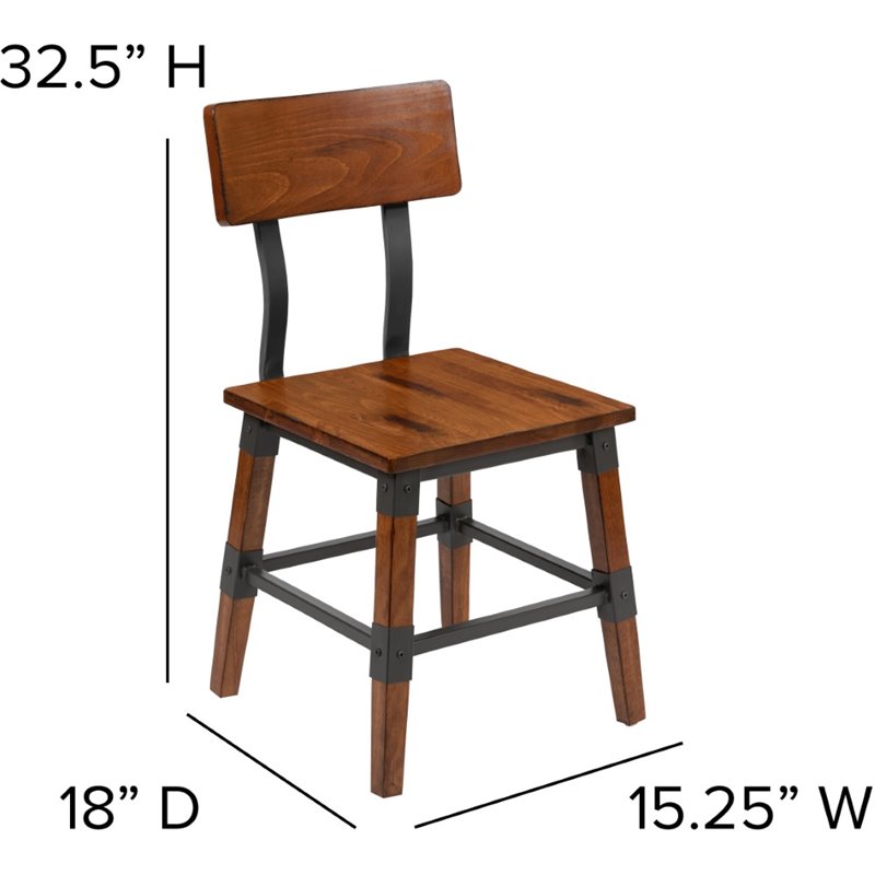 Flash Furniture Industrial Rustic Wooden Dining Side Chair in Walnut (Set of 2)