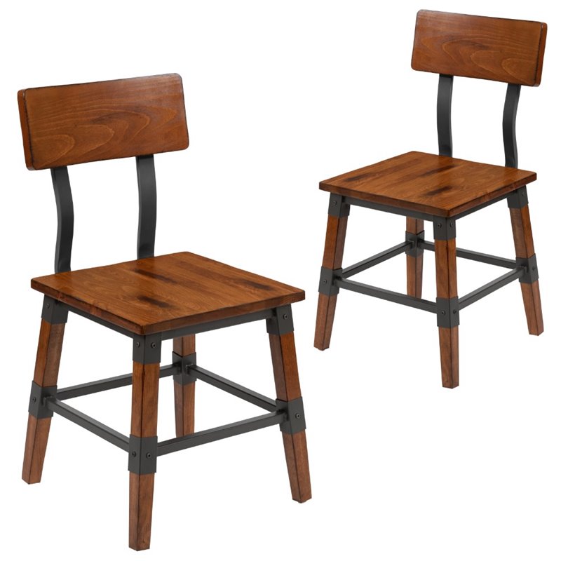 Flash Furniture Industrial Rustic Wooden Dining Side Chair in Walnut (Set of 2)