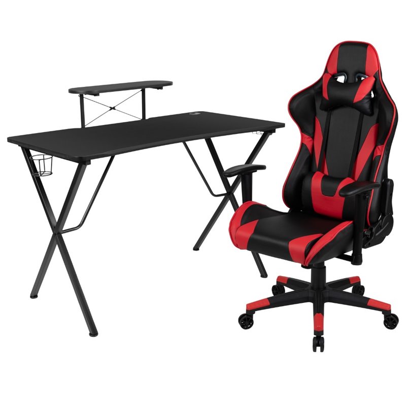 Flash Furniture Gaming Desk and Reclining Swivel Chair in Black and Red