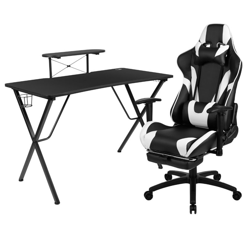 Flash Furniture Gaming Desk and Reclining Swivel Chair in Black