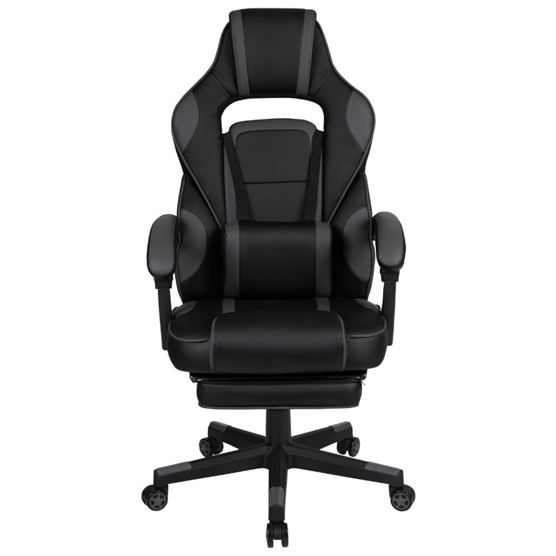 Flash Furniture Leather Ergonomic Swivel Gaming Chair in Black and Gray
