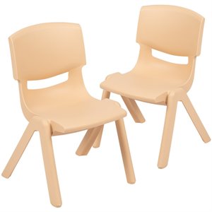 Flash Furniture 12&quot Plastic Stackable Preschool Chair in Natural (Set of 2)