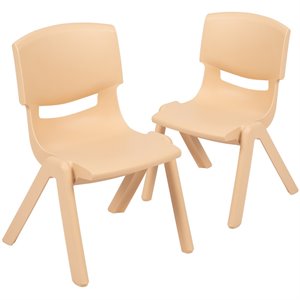 Flash Furniture 10.5&quot Plastic Stackable Preschool Chair in Natural (Set of 2)