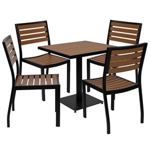 Flash Furniture 5 Piece Aluminum Patio Dining Set in Faux Teak