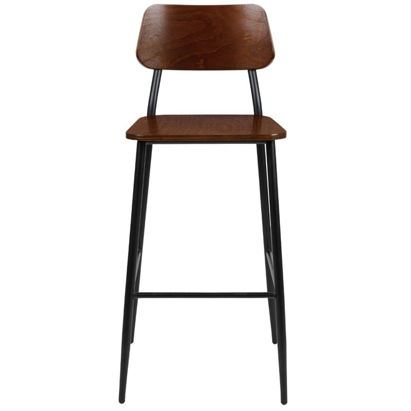 Flash Furniture Rustic Industrial Steel Frame Wooden Bar Stool in Mahogany