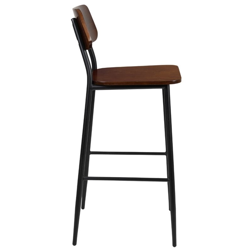 Flash Furniture Rustic Industrial Steel Frame Wooden Bar Stool in Mahogany