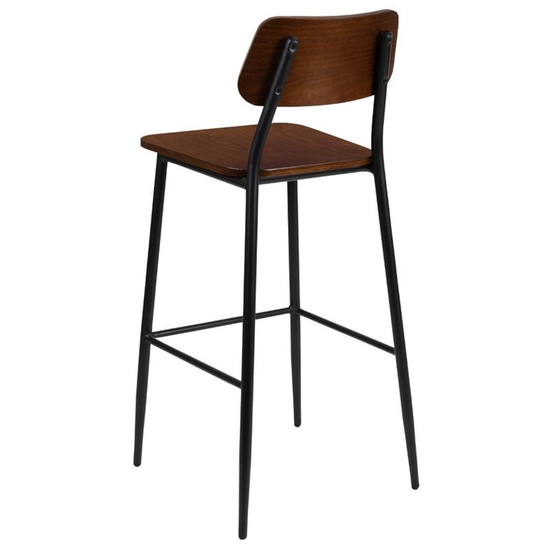 Flash Furniture Rustic Industrial Steel Frame Wooden Bar Stool in Mahogany