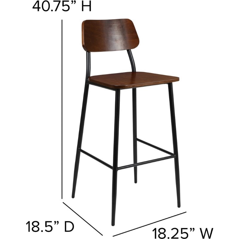 Flash Furniture Rustic Industrial Steel Frame Wooden Bar Stool in Mahogany
