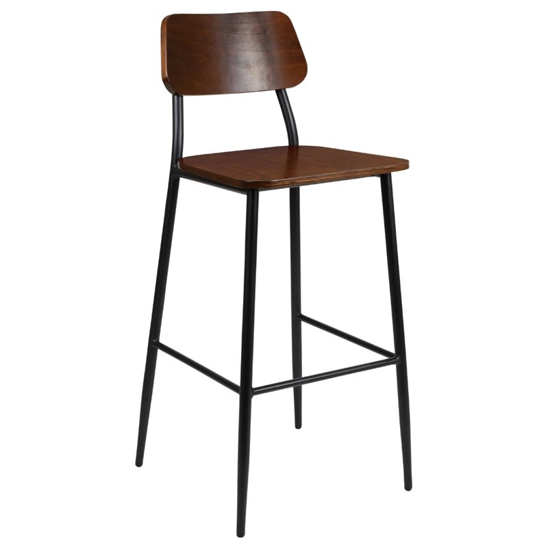 Flash Furniture Rustic Industrial Steel Frame Wooden Bar Stool in Mahogany