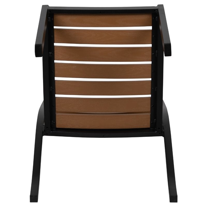 Flash Furniture Patio Dining Side Chair with Poly Slats in Faux Teak