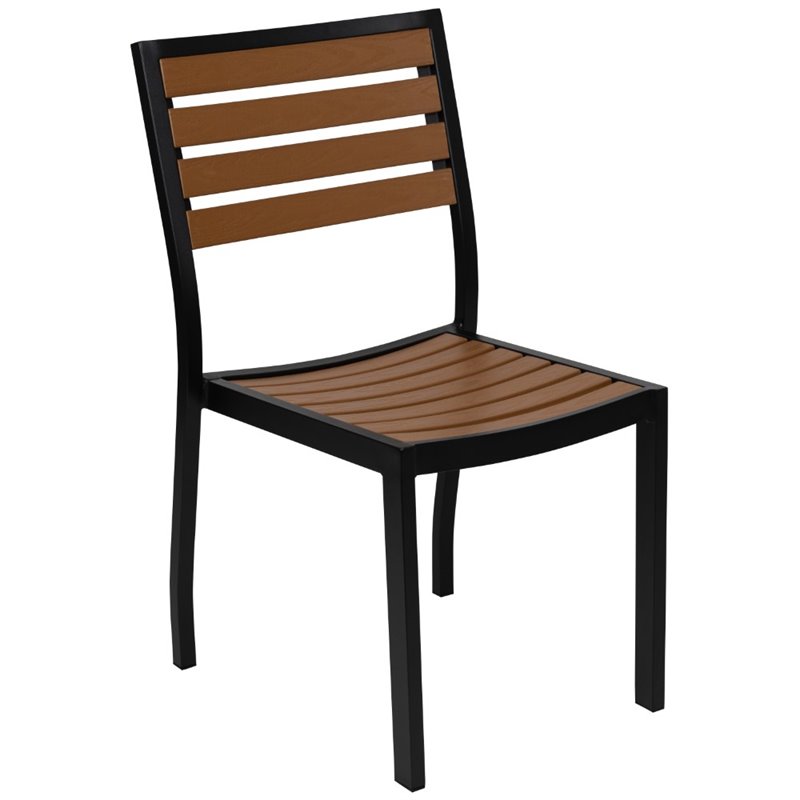 Flash Furniture Patio Dining Side Chair with Poly Slats in Faux Teak