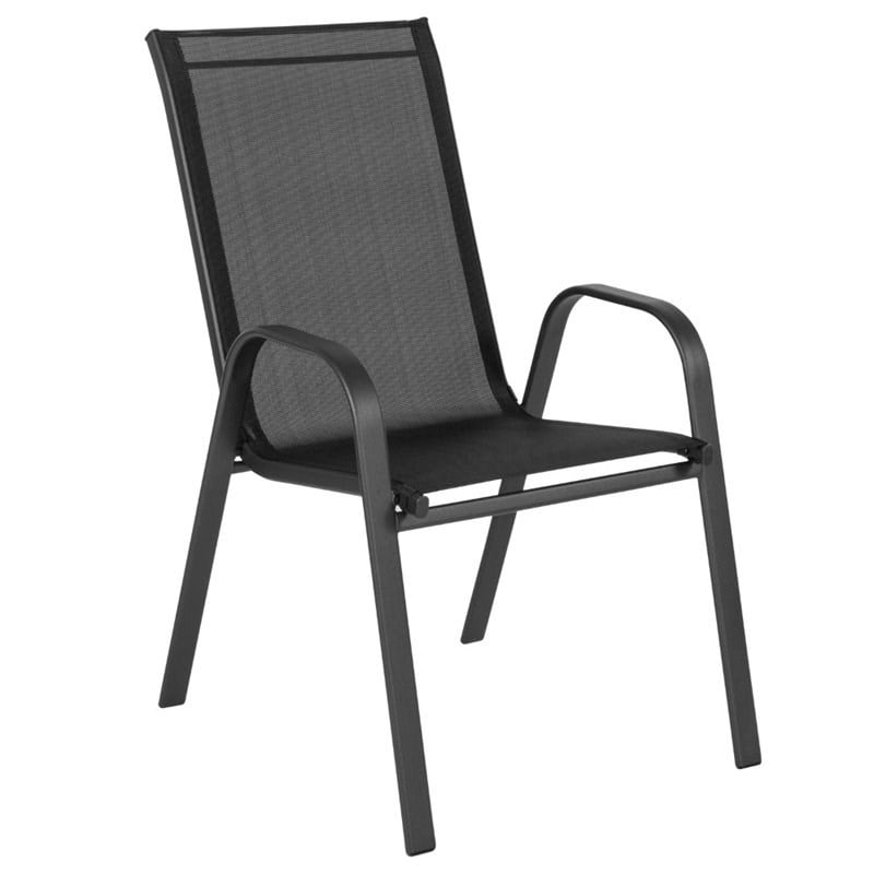 Flash Furniture Brazos Series Black Outdoor Metal Frame Stack Chair (Set of 4)