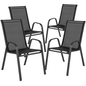 Flash Furniture Brazos Series Black Outdoor Metal Frame Stack Chair (Set of 4)