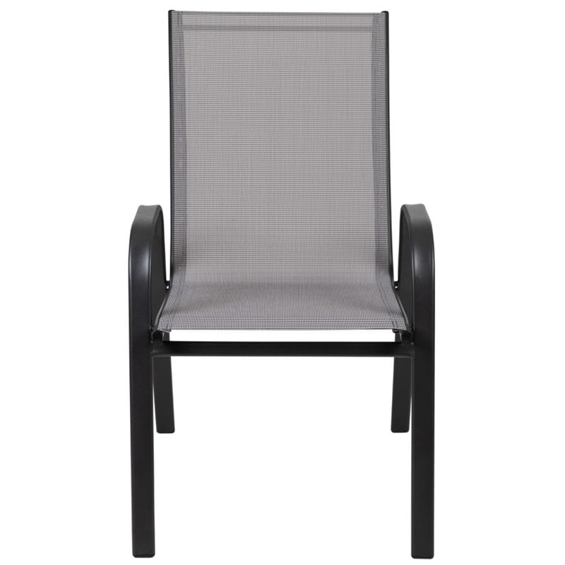 Flash Furniture Brazos Series Gray Outdoor Stack Chair with Metal Frame